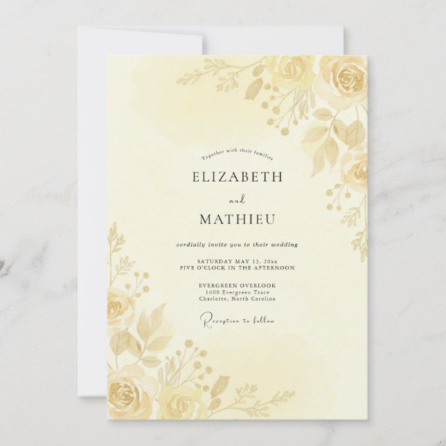 Champagne Gold Leafy Wedding Invitation (Front)