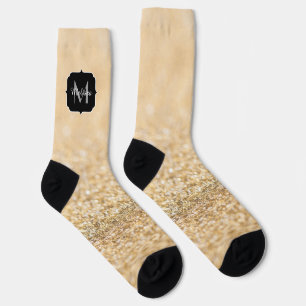 Champagne gold light faux glitter sparkle Monogram Socks