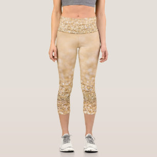 Champagne gold light faux glitter sparkles capri leggings