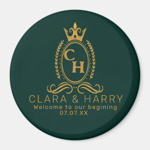 Champagne gold minimal  lettering green weeding magnet