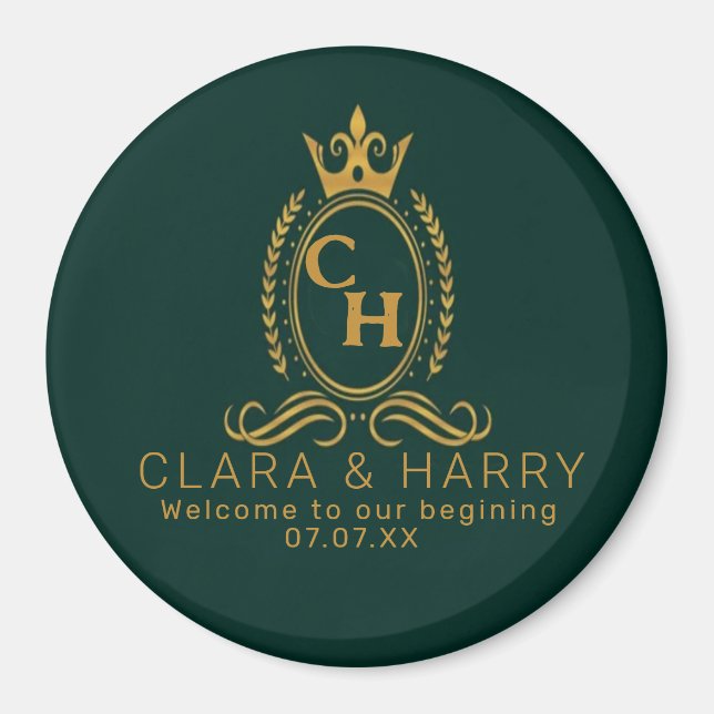 Champagne gold minimal  lettering green weeding magnet (Front)