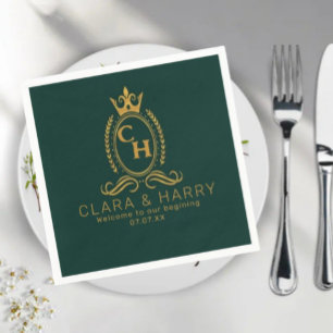 Champagne gold minimal lettering green weeding napkin