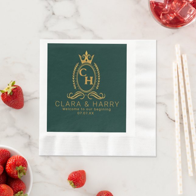 Champagne gold minimal  lettering green weeding napkin (Insitu)