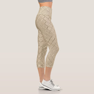 Champagne Gold  Modern Pressed Metal Geometric Pat Capri Leggings