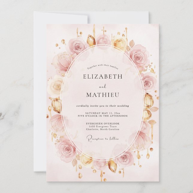 Champagne Gold Peony Wedding Invitation (Front)
