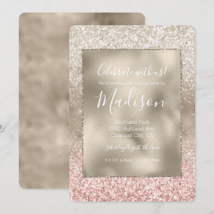 Champagne Gold Pink White Glitzy Glitter Invitation