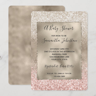 Champagne Gold Pink White Glitzy Glitter Invitation