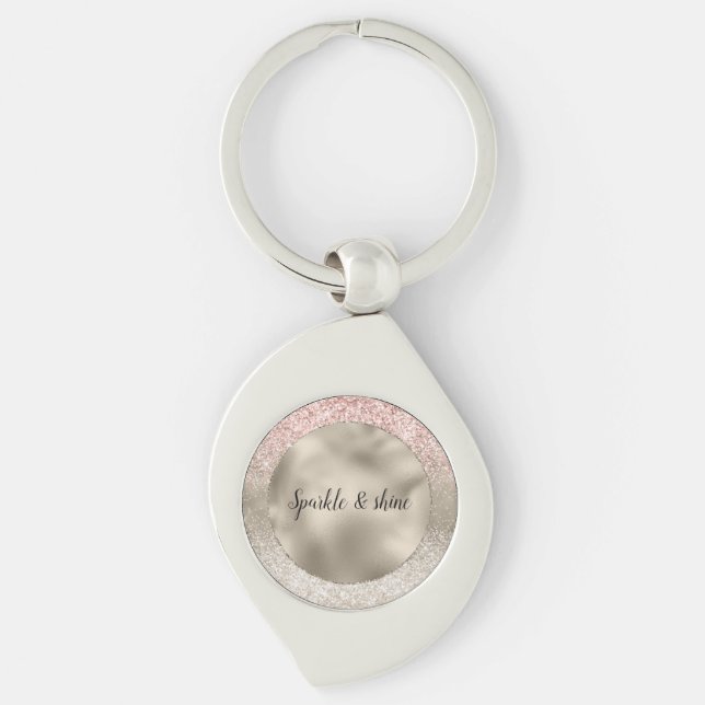 Champagne Gold Pink White Glitzy Glitter Key Ring (Front)