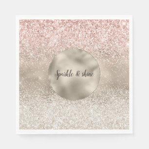 Champagne Gold Pink White Glitzy Glitter Napkin