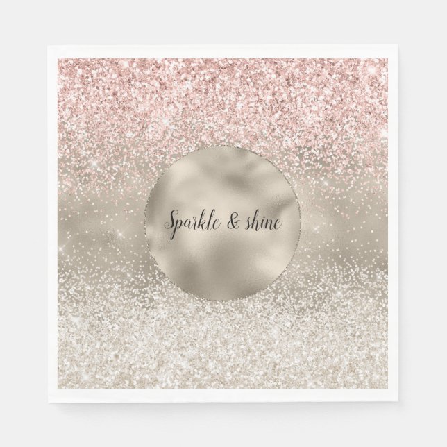 Champagne Gold Pink White Glitzy Glitter Napkin (Front)