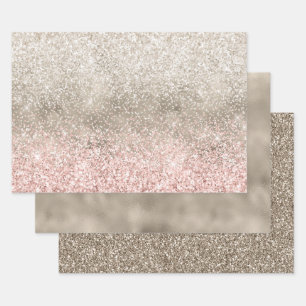 Champagne Gold Pink White Glitzy Glitter Wrapping Paper Sheet