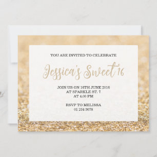 Champagne gold sparkles Sweet 16 elegant script Invitation