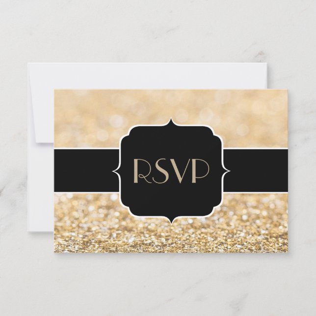 Champagne gold sparkles Sweet 16 RSVP horizontal (Front)