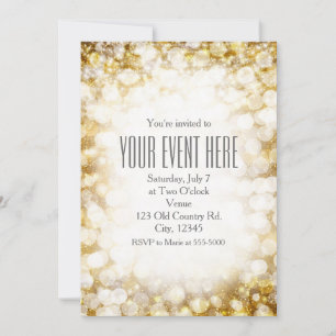 Champagne Gold Sparkling Lights Party Invitations