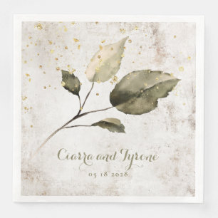 Champagne Gold Splash Four Leaf Venetian Plaster  Napkin