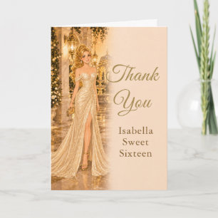 Champagne Gold Sweet Sixteen Thank You Card