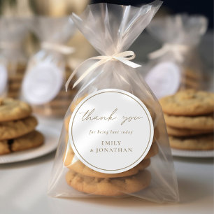 Champagne Gold Text Line Wedding Thank you Classic Round Sticker