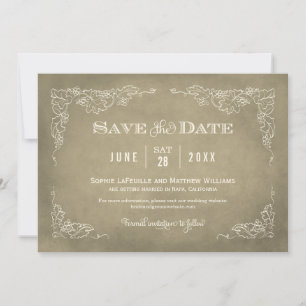 Champagne Gold Vintage Vineyard Rustic Wedding Save The Date