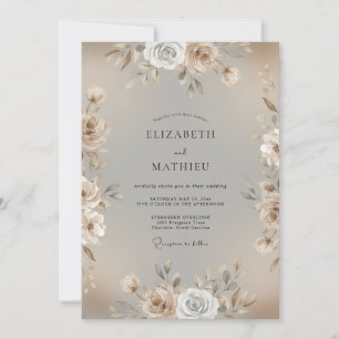 Champagne Gold Watercolor Floral Wedding Invitation