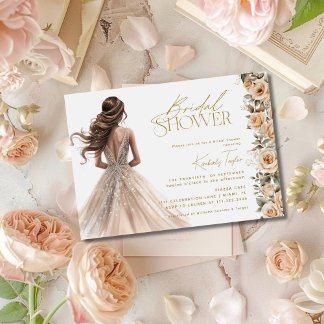 Champagne Gold Wedding Dress Gown Bridal Shower Invitation