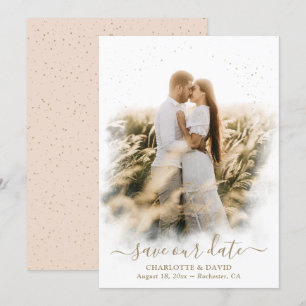 Champagne Gold Wedding Photo Save Our Date Card
