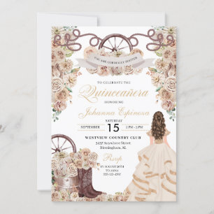 Champagne Gold Western Charro Quinceanera Invitation