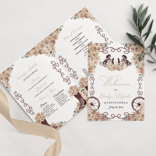 Champagne Gold Western Charro Quinceañera Program Invitation