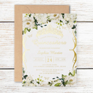 Champagne Gold White Floral Scroll Quinceanera