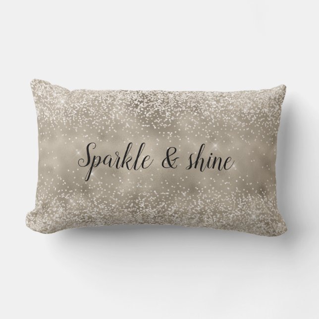Champagne Gold White Glitzy Glitter Lumbar Cushion (Front)