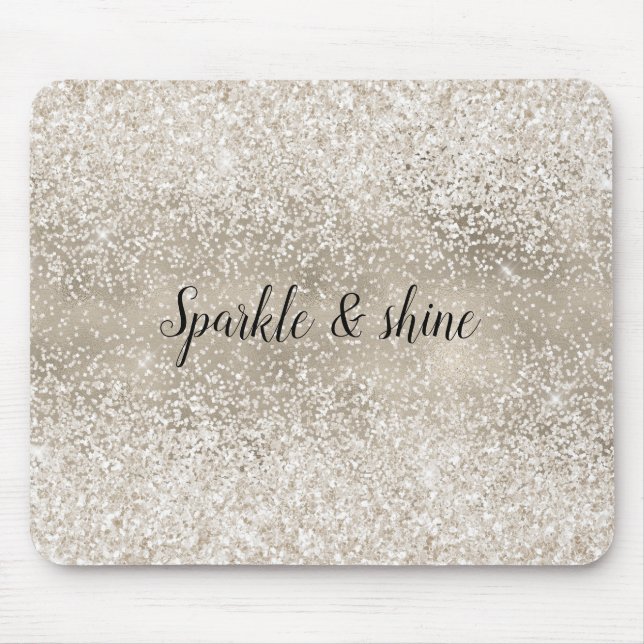 Champagne Gold White Glitzy Glitter Mouse Mat (Front)