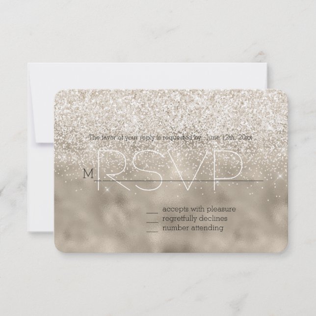 Champagne Gold White Glitzy Glitter RSVP (Front)