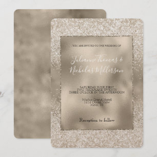 Champagne Gold White Glitzy Glitter Wedding Invitation