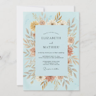 Champagne Golden Leafy Wedding Invitation