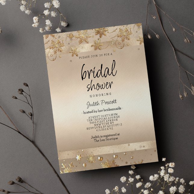 Champagne Golden Snowflakes Luxury Bridal Shower Invitation (Champagne Golden Snowflakes Luxury Bridal Shower )