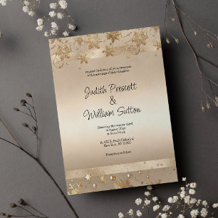 Champagne Golden Snowflakes Luxury Wedding Invitation