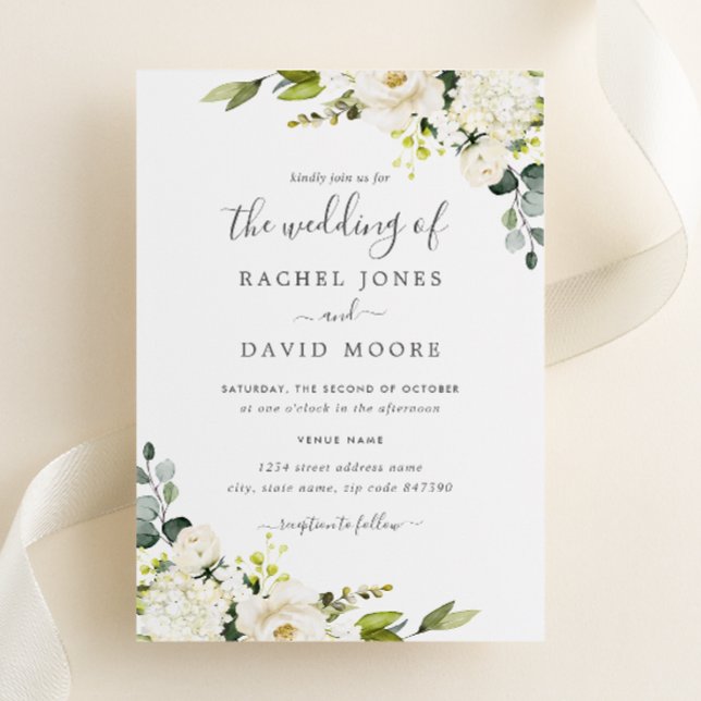 Champagne Green Watercolor Floral Wedding Invitation (Creator Uploaded)