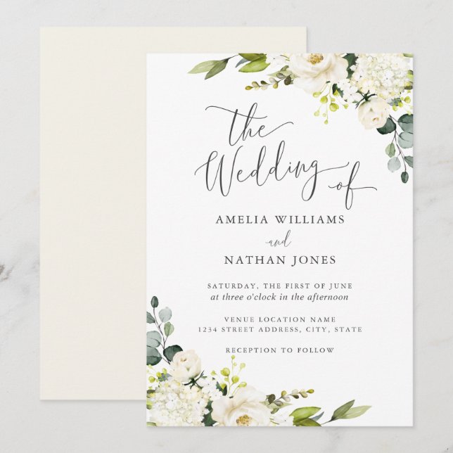 Champagne Green Watercolor Leaf Wedding Invitation (Front/Back)