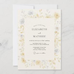 Champagne Grey Wildflower Wedding Invitation