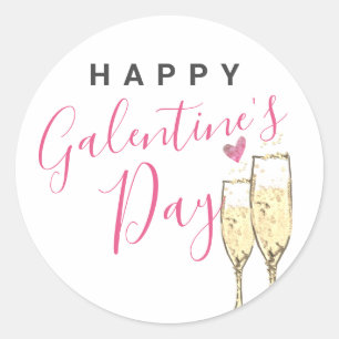 Champagne Happy Galentines Day Classic Round Sticker