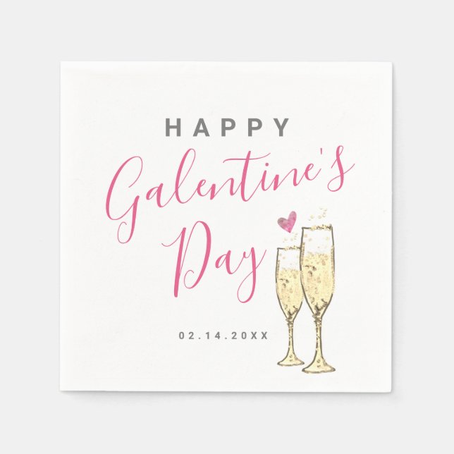 Champagne Happy Galentine's Day Napkin (Front)