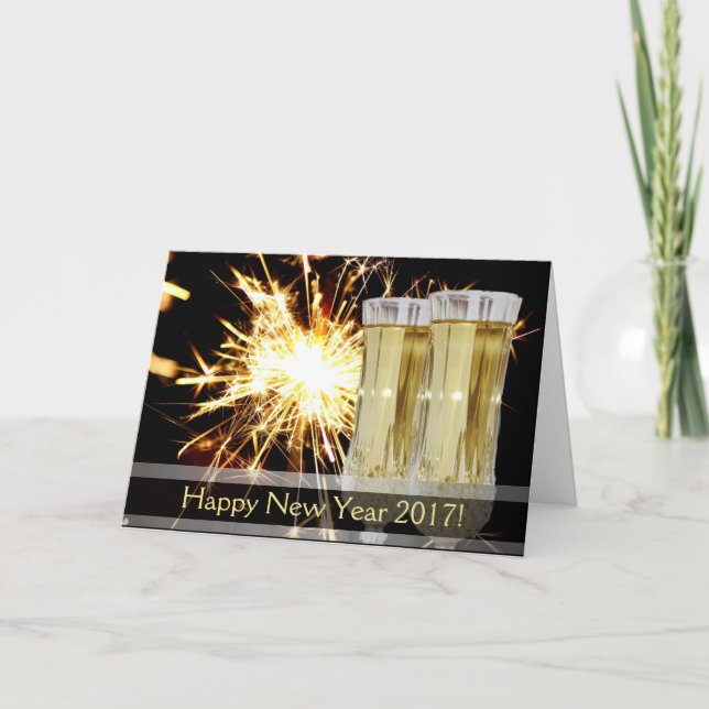 Champagne Happy New Year Greeting Card (Front)