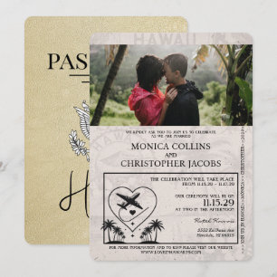 Champagne Hawaii Passport Wedding Invitation