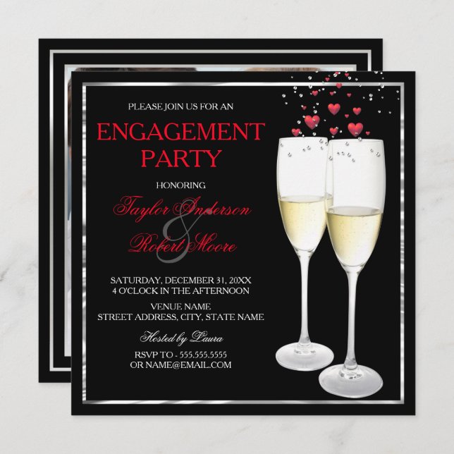 Champagne Heart Engagement Party Photo Invitation (Front/Back)