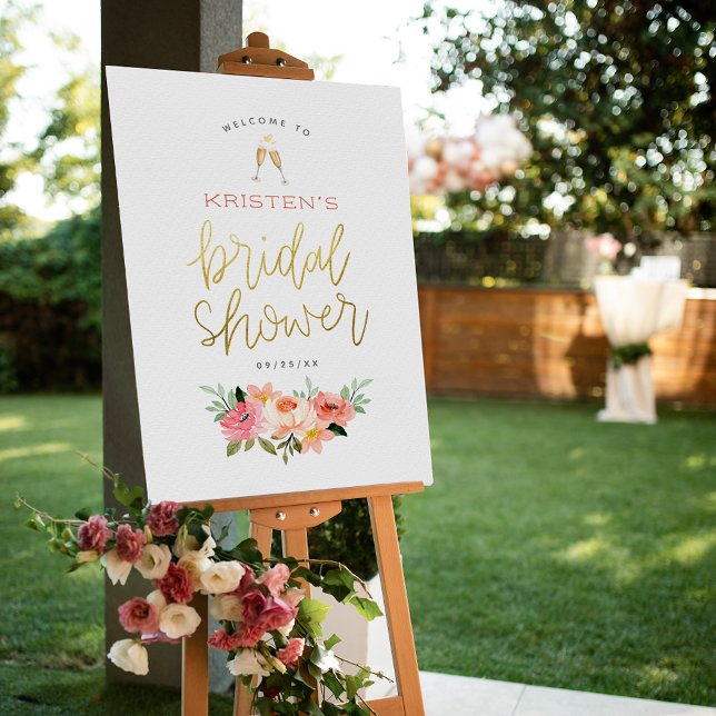 Champagne Heart Gold Bridal Shower Welcome Sign (Creator Uploaded)