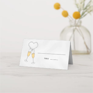 Champagne Heart  on Grey Folded Place Card