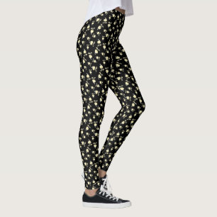 Champagne Heart Shaped Leaf Pattern Over Black Leggings