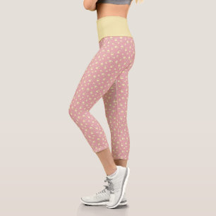 Champagne Heart Shaped Leaf Pattern Over Coral Capri Leggings