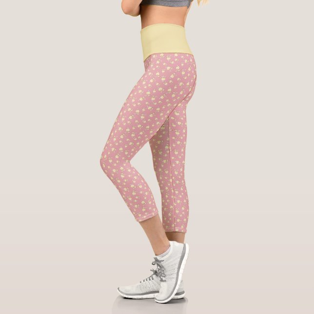 Champagne Heart Shaped Leaf Pattern Over Coral Capri Leggings (Left)