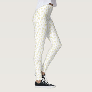 Champagne Heart Shaped Leaf Pattern Over White Leggings