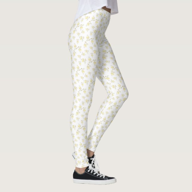 Champagne Heart Shaped Leaf Pattern Over White Leggings (Right)